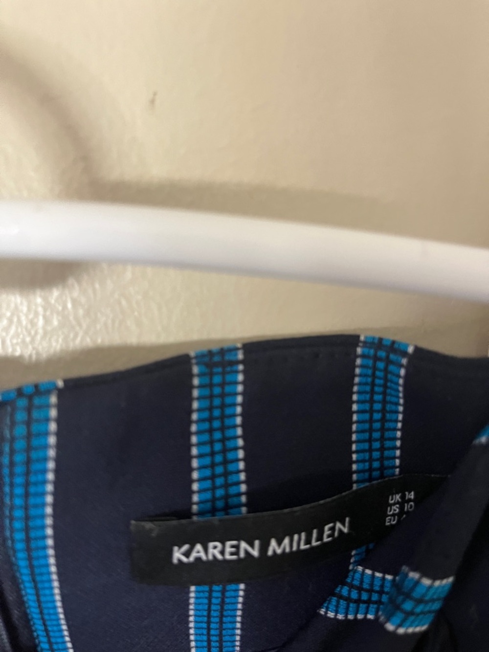 Karen Millen Navy Pencil Skirt with Blue Pinstripes and Tie Waist - Picture 3 of 4